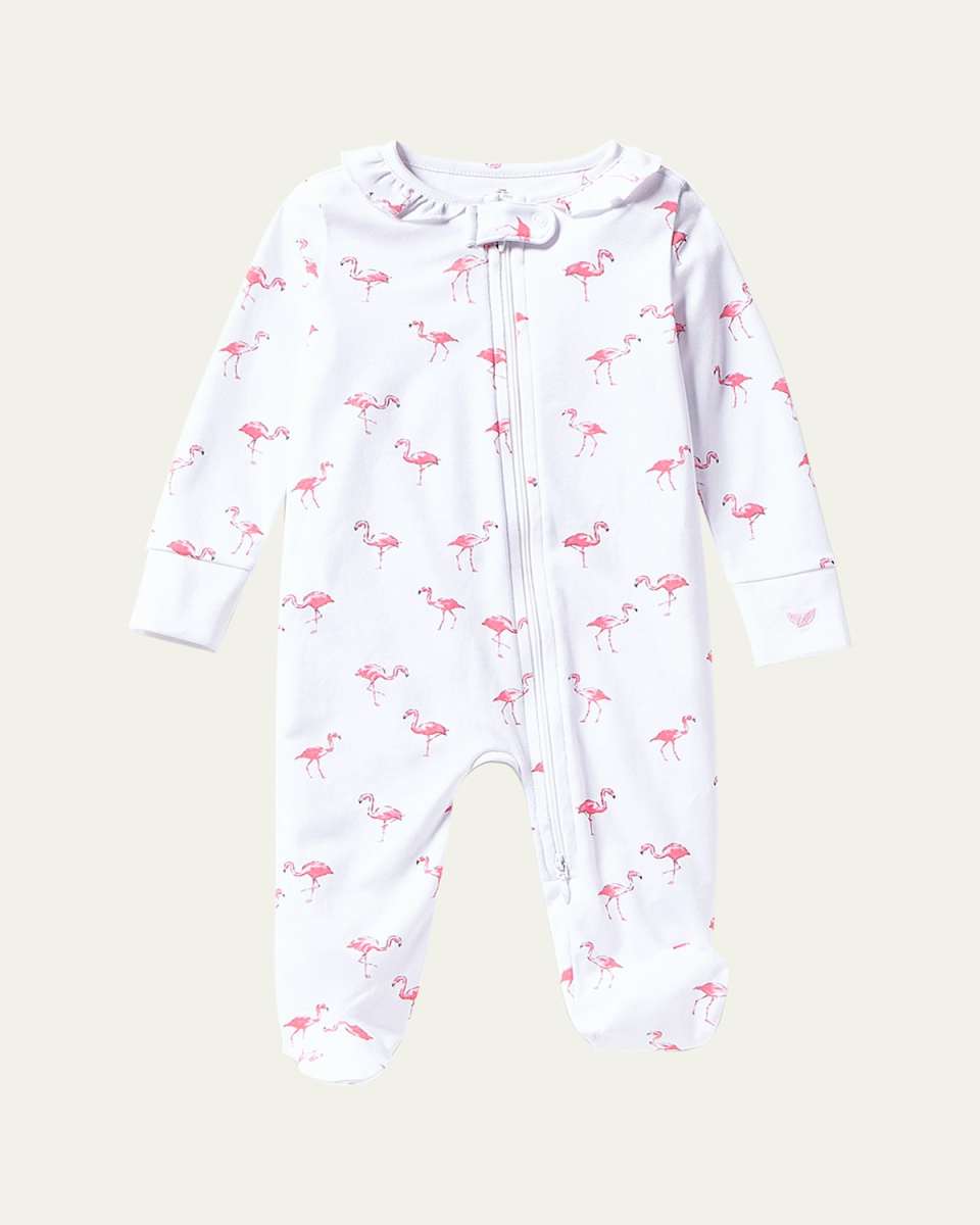 Girl's Flamingos Printed Footie, Size Newbor